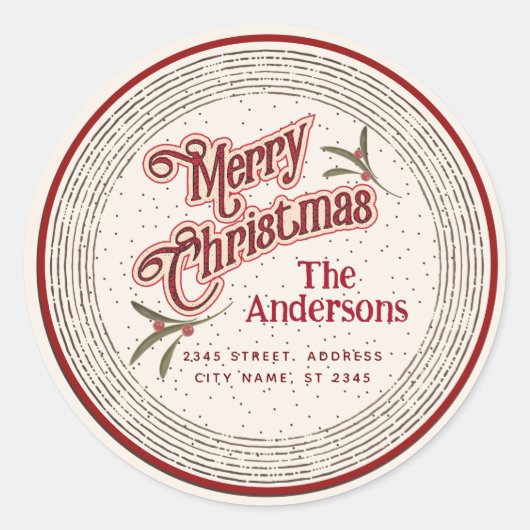 ヴィンテージ メリークリスマス ボタニカル ホーリー ラウンドシール (正面)