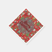 ヴィンテージ メリークリスマス レトロ フェスティブ レッド スタンダードカクテルナプキン (角)