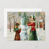 ヴィンテージ メリークリスマス 母と娘 シーズンポストカード (正面/裏面)