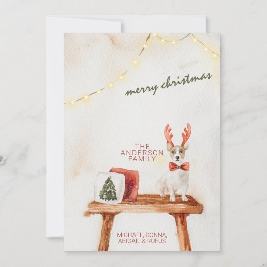 ヴィンテージ メリークリスマス 水彩犬 ミニマリスト シーズンカード (正面)