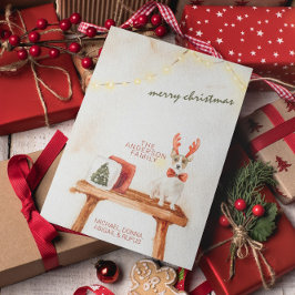 ヴィンテージ メリークリスマス 水彩犬 ミニマリスト シーズンカード