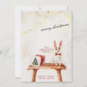 ヴィンテージ メリークリスマス 水彩 ドッグ ミニマリスト シーズンカード (正面)