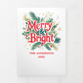 ヴィンテージ メリー アンド ブライト シンプル マルチ フォト 三つ折りクリスマスカード