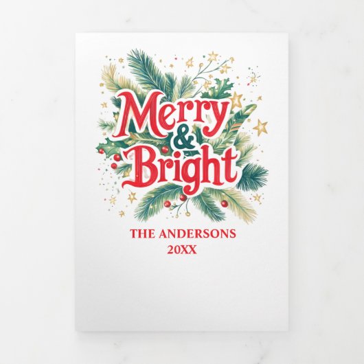ヴィンテージ メリー アンド ブライト シンプル マルチ フォト 三つ折りクリスマスカード (カバー)