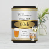 ヴィンテージ メンズ 60歳 誕生日 パーティー ゴールド シルバー ビール 招待状 (スタンド正面)