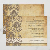 ヴィンテージ モカ フラワー スワール ウェディング インビテーション (正面/裏面)