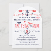 ヴィンテージ モダン コーラル バード ネイビー ナウティカル ウェディング 招待状 (正面)