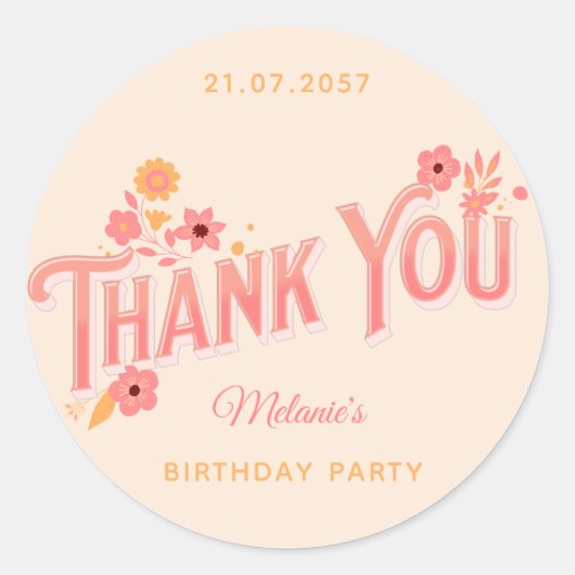 ヴィンテージ モダン シンプル ピンク ラスティック タイポグラフィ ラウンドシール (正面)