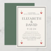 ヴィンテージ モダン トランプ ハート シンプル ウェディング 招待状 (正面/裏面)