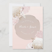 ヴィンテージ モダン ピンク & ゴールド ラスティック フラワー ウェディング 招待状 (裏面)