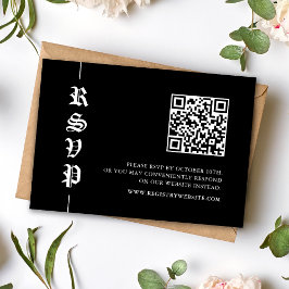 ヴィンテージ モダン ブラック アンド ホワイト QR コード ウェディング 出欠カード