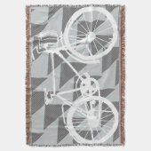 ヴィンテージ モダン 自転車 グレー 白 パターン スローブランケット (正面縦)