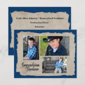 ヴィンテージ モダン 3 枚の写真を使った卒業発表 案内状 (正面/裏面)