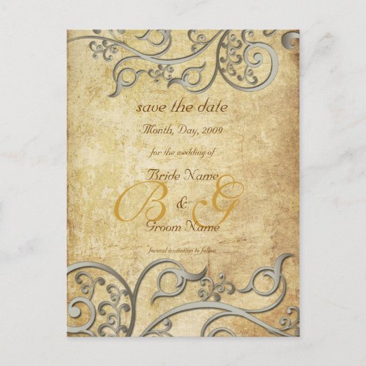 ヴィンテージ、モノグラム銀スワール/薄紫 案内ポストカード (正面)