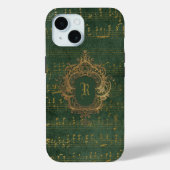 ヴィンテージ モノグラム クラウン ミュージック 手書き譜 緑 ゴールド Case-Mate iPhoneケース (裏面)