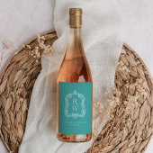 ヴィンテージ モノグラム クレスト ネーム ターコイズ ウェディング ワインラベル