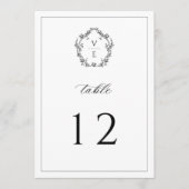 ヴィンテージ モノグラム クレスト ブラック ウェディング テーブル ナンバー プログラム (正面)