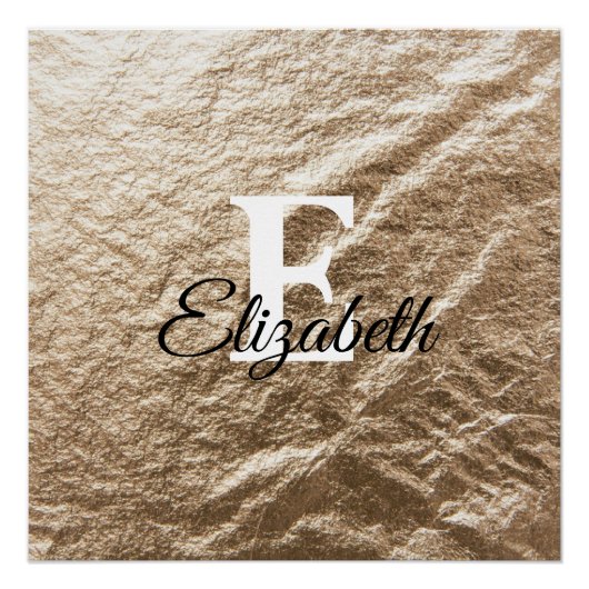 ヴィンテージ モノグラム タイポグラフィー ゴールド しわくちゃの紙 ポスター (正面)