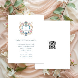ヴィンテージ モノグラム フラワー クレスト ウェディング QR コード エンクロージャーカード