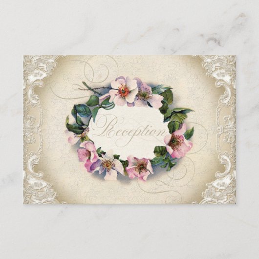 ヴィンテージ モノグラム レース ワイルド ピンク ローズ スワール フォーマル エンクロージャーカード (正面)