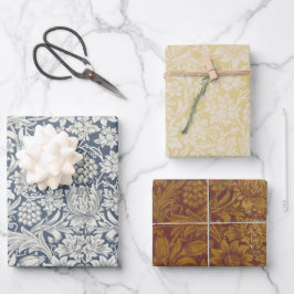 ヴィンテージ モリス フローラル ヒマワリ ブドウ 青 黄色 ラッピングペーパーシート