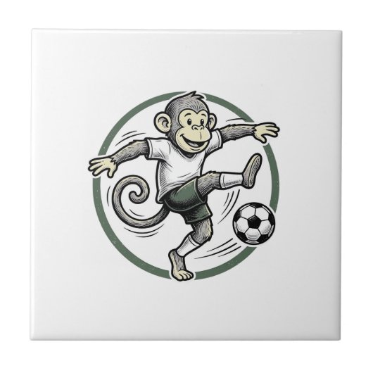 ヴィンテージ モンキー サッカー選手 彫刻 Tシャツ デザイン タイル (正面)