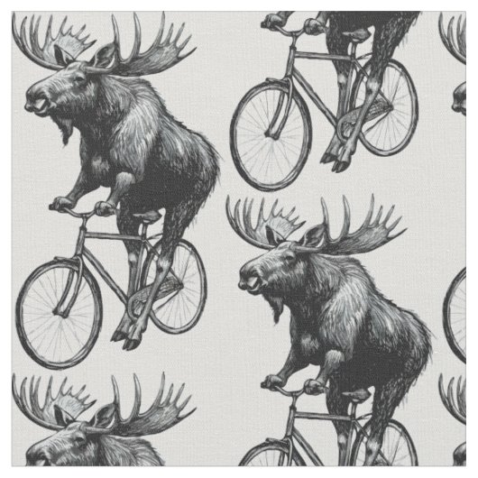 ヴィンテージ・モース・サイクリスト - 田舎風の動物ユーモア ファブリック (クローズアップ)