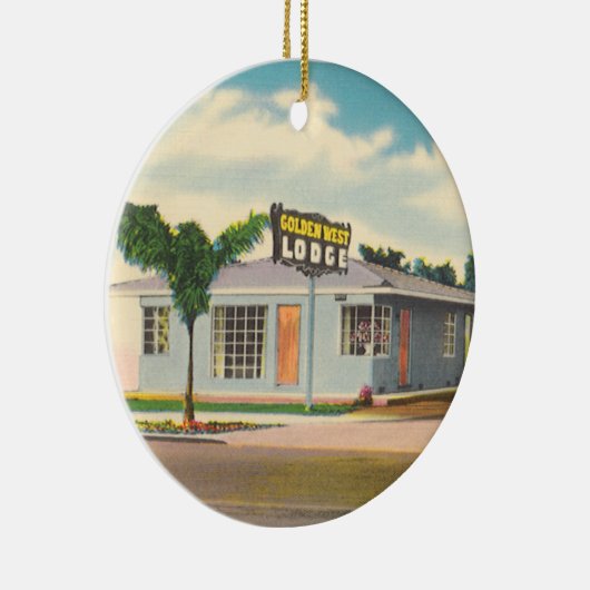 ヴィンテージ モーテル、 ゴールデン ウェスト ロッジ ホテルとパームの木 セラミックオーナメント (右)
