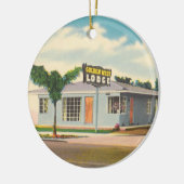 ヴィンテージ モーテル、 ゴールデン ウェスト ロッジ ホテルとパームの木 セラミックオーナメント (左)