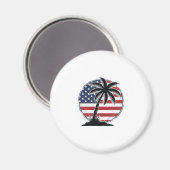 ヴィンテージ ヤシの木 アメリカ国旗 サマーTシャツ_1 マグネット (正面/裏面)
