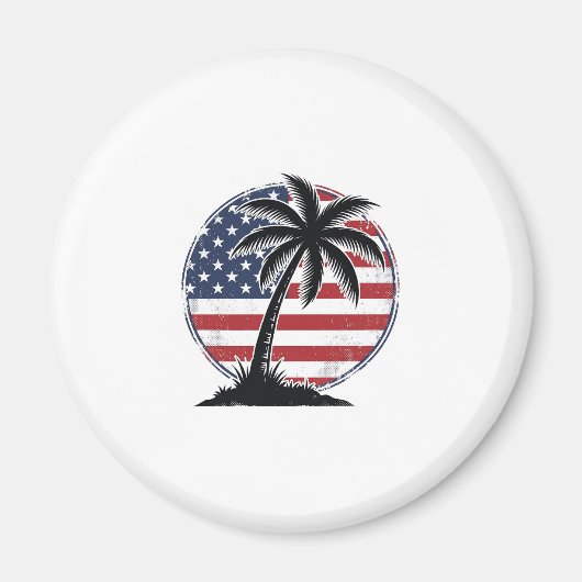 ヴィンテージ ヤシの木 アメリカ国旗 サマーTシャツ_1 マグネット (正面)