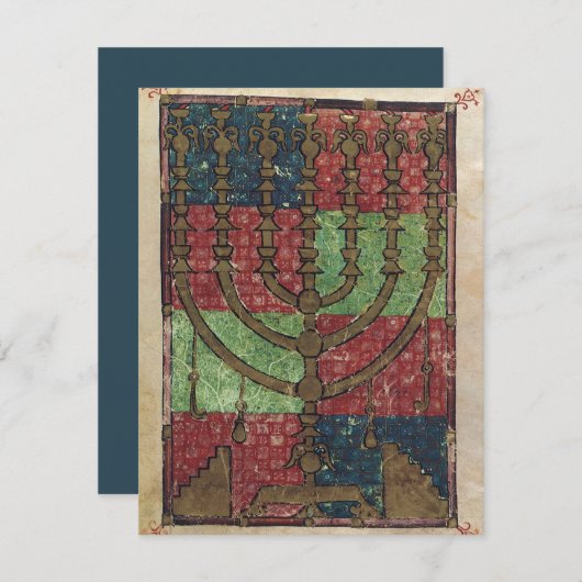 ヴィンテージ(ユダヤ教)メノラー、ライトのフェスティバルハッピーハヌカー シーズンカード (正面/裏面)