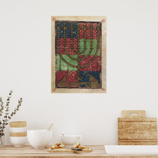 ヴィンテージ（ユダヤ教）メノラー、ライトのフェスティバルハッピーハヌカー ポスター (キッチン)