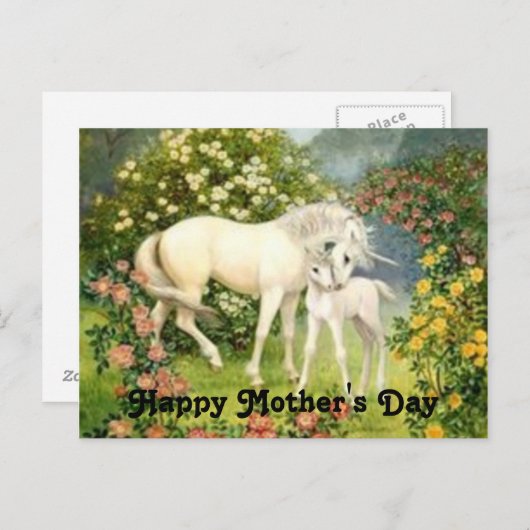 ヴィンテージ ユニコーン 母の日 ポストカード (正面/裏面)