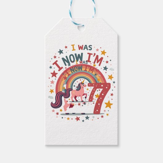 ヴィンテージ ユニコーン 誕生日 Tシャツ 6歳 7歳 ギフトタグ (正面)