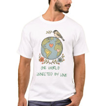 ヴィンテージ ユニセックス Tシャツ - レトロ ワールド ラブ シャツ