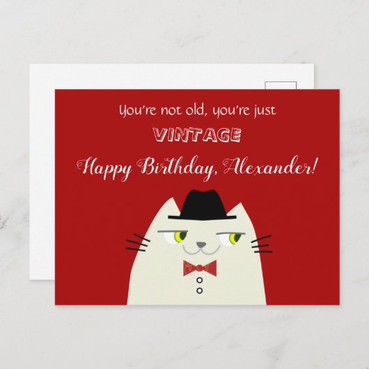 ヴィンテージ ユニーク ネコ 誕生日 おもしろ ポストカード (正面/裏面)