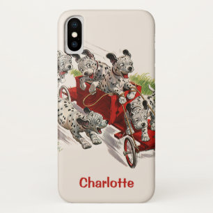 ヴィンテージ+ユーモア かわいいダルメシアン+子犬 消防車 iPhone X ケース