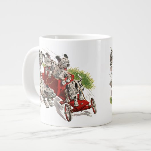 ヴィンテージ ユーモア かわいい ダルメシアン 子犬 犬 消火車 ジャンボコーヒーマグカップ (正面左)