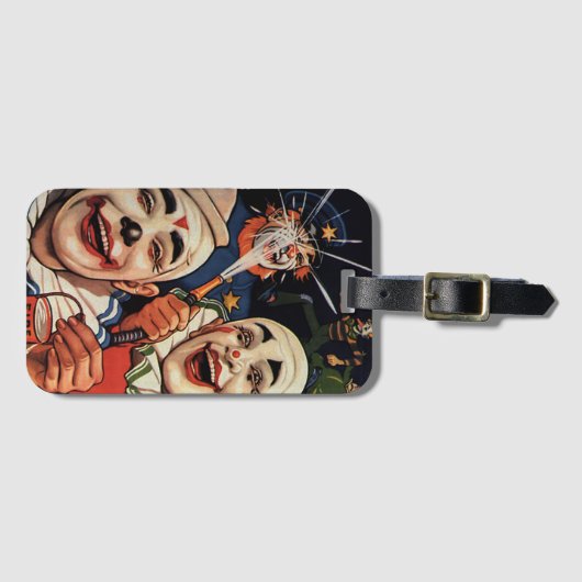 ヴィンテージ ユーモア、笑うサーカスのピエロと警察官 ラゲッジタグ (正面横)