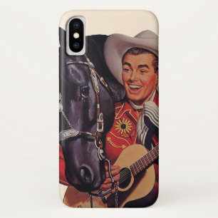 ヴィンテージ+ユーモア 馬に歌うカウボーイ iPhone X ケース