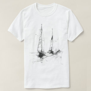ヴィンテージ・ヨットのスケッチ - ナチュラルなミニマルアート Tシャツ