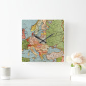 ヴィンテージ·ヨーロッパ20世紀ベーコンの標準地図 スクエア壁時計 (ホーム)