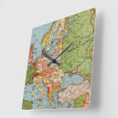 ヴィンテージ·ヨーロッパ20世紀ベーコンの標準地図 スクエア壁時計 (傾斜)