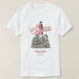ヴィンテージ ライトハウスと海岸の村 グラフィック Tシャツ