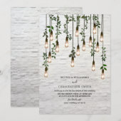 ヴィンテージ ライトバルブ ホワイト ブリック ボタニカル バーチャル 招待状 (正面/裏面)