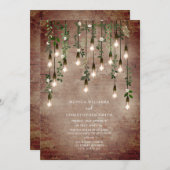 ヴィンテージ ライトバルブ レンガ 白 花 結婚式 招待状 (正面/裏面)