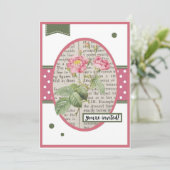 ヴィンテージ ライトピンク ローズ デザイン 裏面に詳細情報 招待状 (スタンド正面)