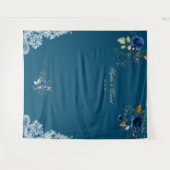 ヴィンテージ ライトブルー 花 モチーフ ゴールド ウェディング プロップ タペストリー (正面(横))