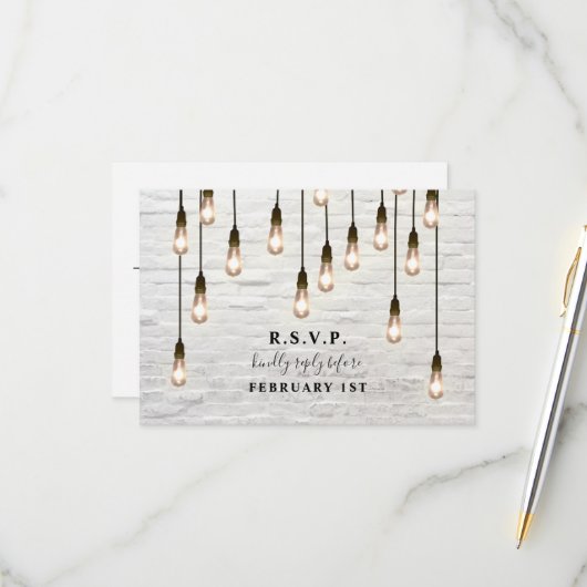 ヴィンテージ ライト 白レンガ ウェディング 出欠カード (正面/裏面インサイチュ)